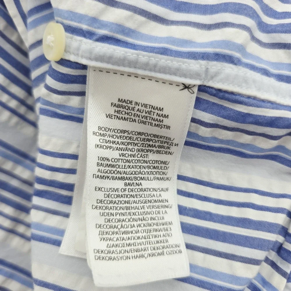 Polo Ralph Lauren Classic Fit RL Untucked Men Large Blue White Stripe Short Slee